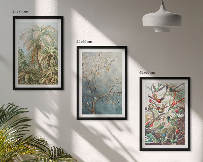 Juego de 3 cuadros Plantas tropicales, aves, naturaleza