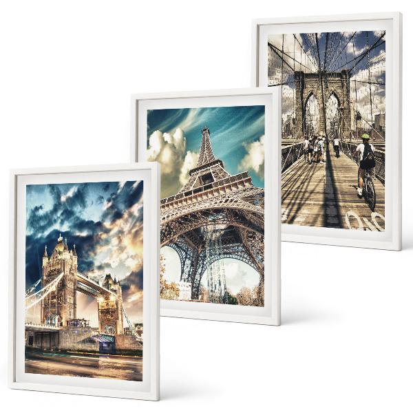 Set de 3 cuadros para salón Puentes, torres, ciudades europeas