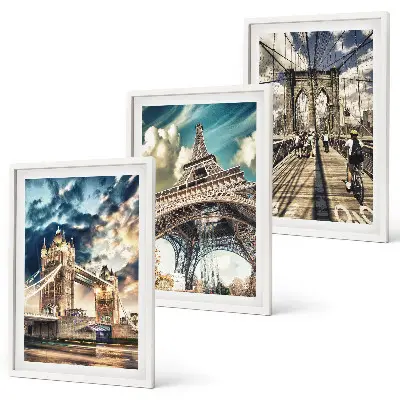 Set de 3 cuadros para salón con motivos de puentes, torres y ciudades europeas