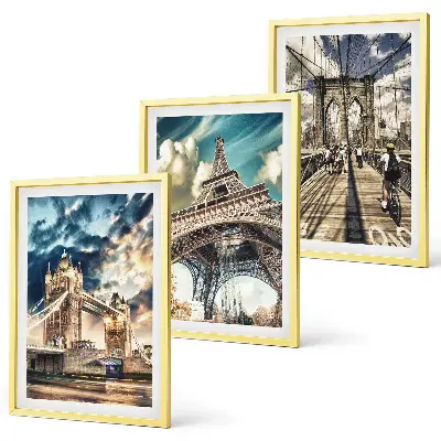 Set de 3 cuadros para salón con motivos de puentes, torres y ciudades europeas