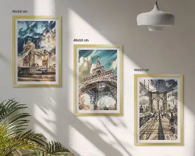 Set de 3 cuadros para salón con motivos de puentes, torres y ciudades europeas