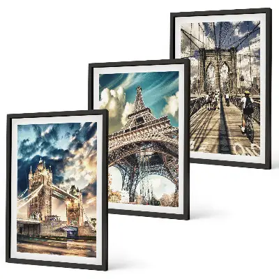 Set de 3 cuadros para salón con motivos de puentes, torres y ciudades europeas
