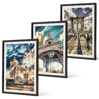 Set de 3 cuadros para salón Puentes, torres, ciudades europeas