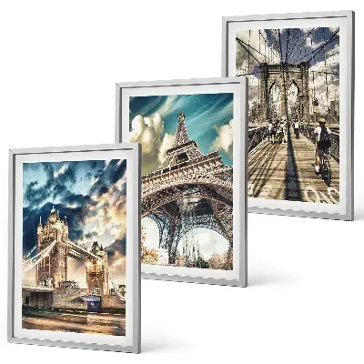 Set de 3 cuadros para salón con motivos de puentes, torres y ciudades europeas