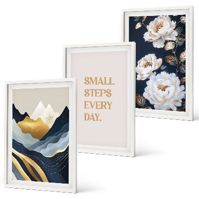 Set de 3 cuadros para salón Inspiración abstracta de montañas y flores