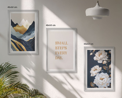 Set de 3 cuadros para salón Inspiración abstracta de montañas y flores