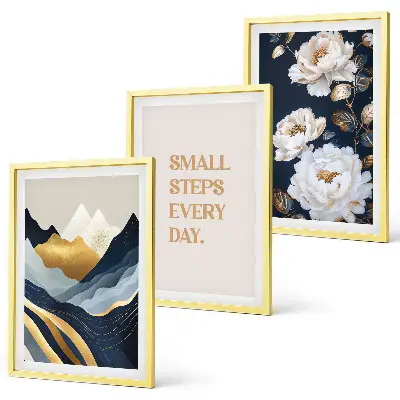 Set de 3 cuadros para salón con diseño abstracto de montañas y flores