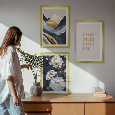 Set de 3 cuadros para salón Inspiración abstracta de montañas y flores
