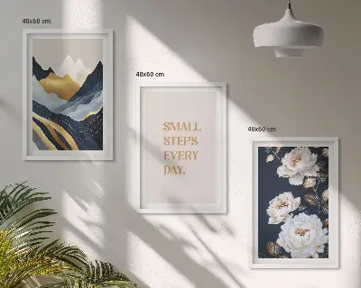 Set de 3 cuadros para salón con diseño abstracto de montañas y flores