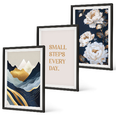 Set de 3 cuadros para salón Inspiración abstracta de montañas y flores