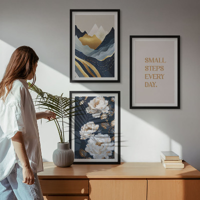 Set de 3 cuadros para salón Inspiración abstracta de montañas y flores