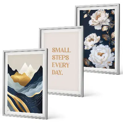 Set de 3 cuadros para salón con diseño abstracto de montañas y flores