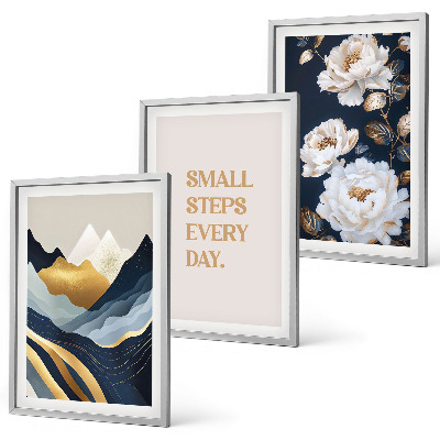 Set de 3 cuadros para salón Inspiración abstracta de montañas y flores