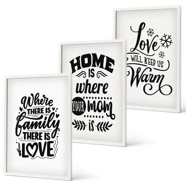 Juego de 3 cuadros con diseño de familia, amor, hogar y calidez