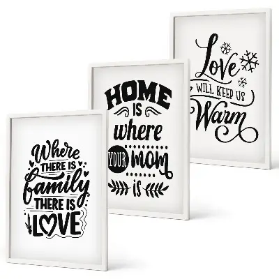 Juego de 3 cuadros con diseño de familia, amor, hogar y calidez