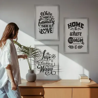 Juego de 3 cuadros con diseño de familia, amor, hogar y calidez