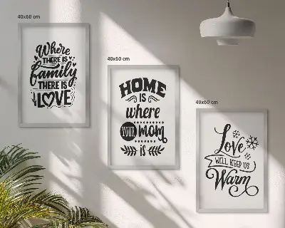 Juego de 3 cuadros con diseño de familia, amor, hogar y calidez