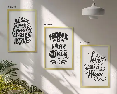 Juego de 3 cuadros con diseño de familia, amor, hogar y calidez