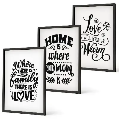 Juego de 3 cuadros con diseño de familia, amor, hogar y calidez