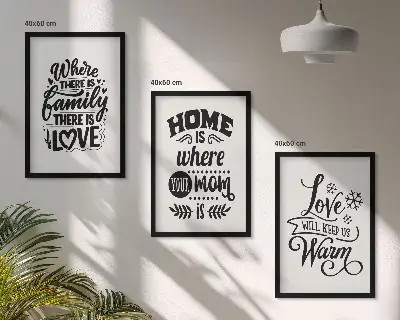 Juego de 3 cuadros con diseño de familia, amor, hogar y calidez