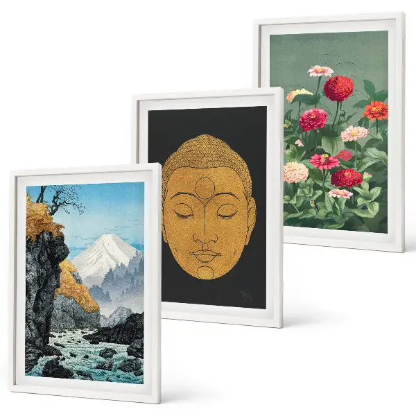Set de 3 cuadros de naturaleza japonesa decoración con temática cultural para salón