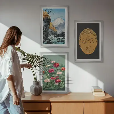 Set de 3 cuadros de naturaleza japonesa decoración con temática cultural para salón