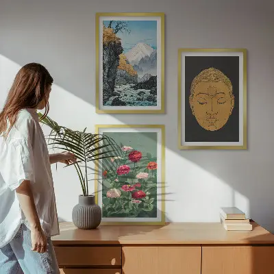 Set de 3 cuadros de naturaleza japonesa decoración con temática cultural para salón