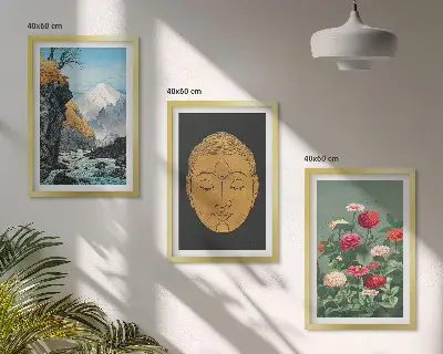 Set de 3 cuadros de naturaleza japonesa decoración con temática cultural para salón