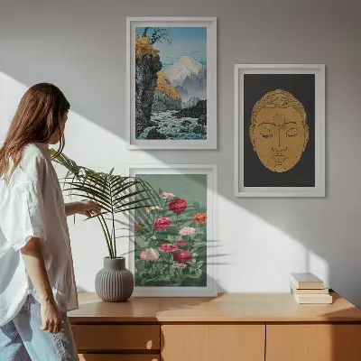 Set de 3 cuadros de naturaleza japonesa decoración con temática cultural para salón