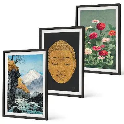 Set de 3 cuadros de naturaleza japonesa decoración con temática cultural para salón