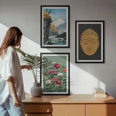 Set de 3 cuadros de naturaleza japonesa decoración con temática cultural para salón