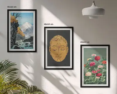 Set de 3 cuadros de naturaleza japonesa decoración con temática cultural para salón