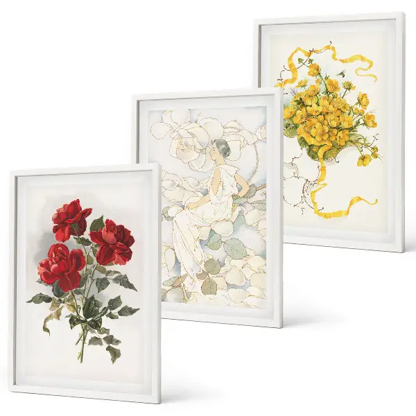 Juego de 3 cuadros de rosas rojas y blancas
