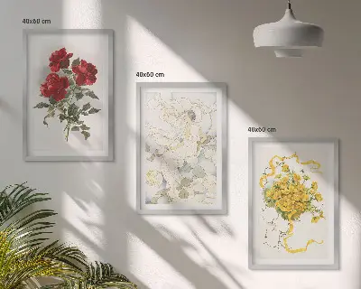 Juego de 3 cuadros de rosas rojas y blancas