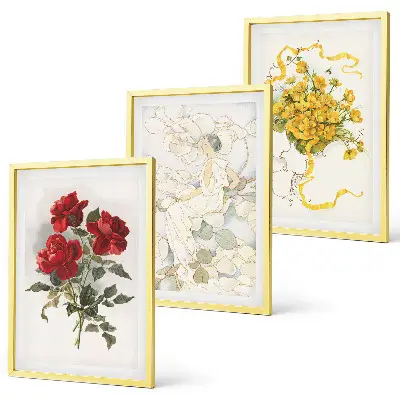 Juego de 3 cuadros de rosas rojas y blancas