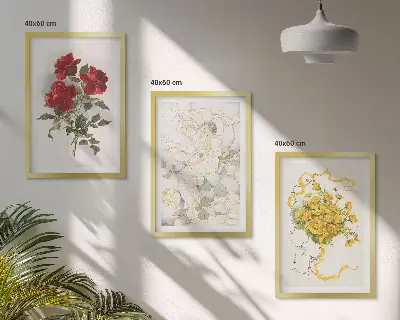 Juego de 3 cuadros de rosas rojas y blancas