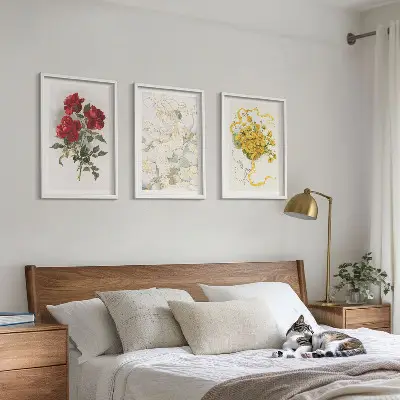 Juego de 3 cuadros de rosas rojas y blancas