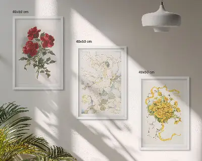 Juego de 3 cuadros de rosas rojas y blancas