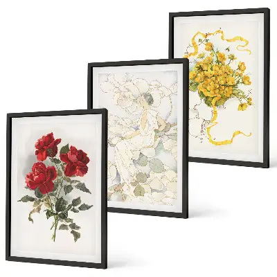 Juego de 3 cuadros de rosas rojas y blancas