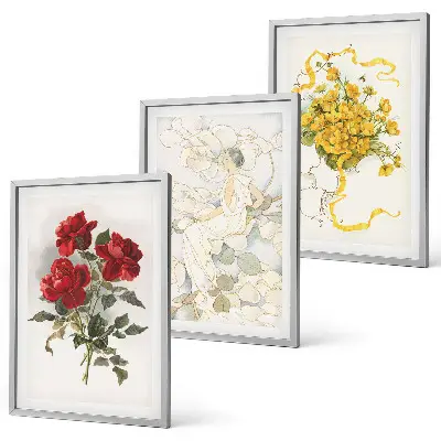 Juego de 3 cuadros de rosas rojas y blancas