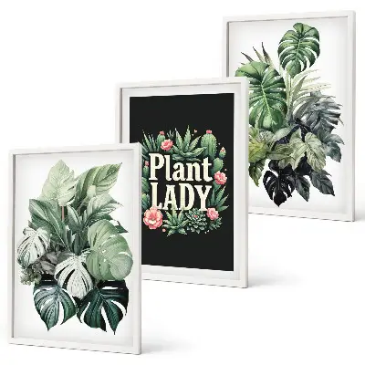 Set de 3 cuadros de plantas tropicales decoración de pared para salón La señora de las plantas