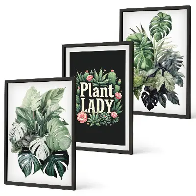 Set de 3 cuadros de plantas tropicales decoración de pared para salón La señora de las plantas