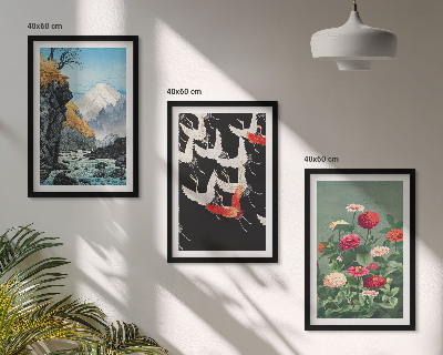 Set de 3 cuadros para salón montañas cascada pájaros flores