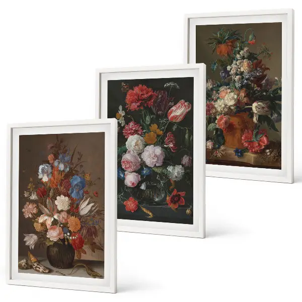 Composiciones florales en jarrones juego de 3 cuadros