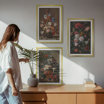 Juego de 3 cuadros Composiciones florales en jarrones