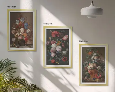 Composiciones florales en jarrones juego de 3 cuadros