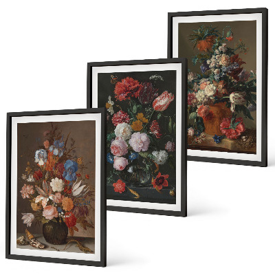Juego de 3 cuadros Composiciones florales en jarrones