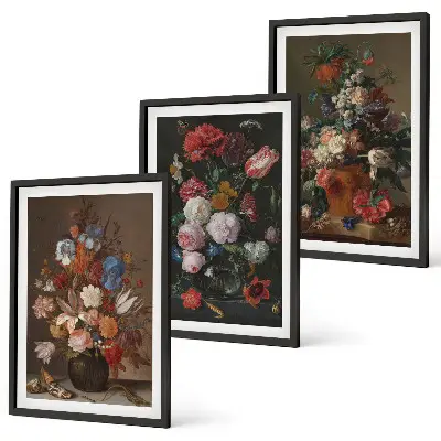 Composiciones florales en jarrones juego de 3 cuadros