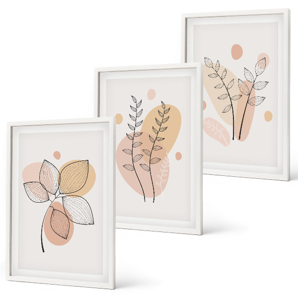 Set de 3 cuadros para salón Dibujos de plantas al pastel