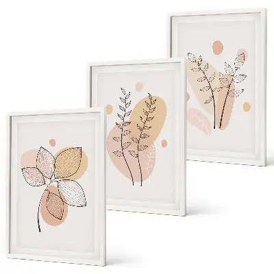 Set de 3 cuadros para salón con dibujos de plantas al pastel
